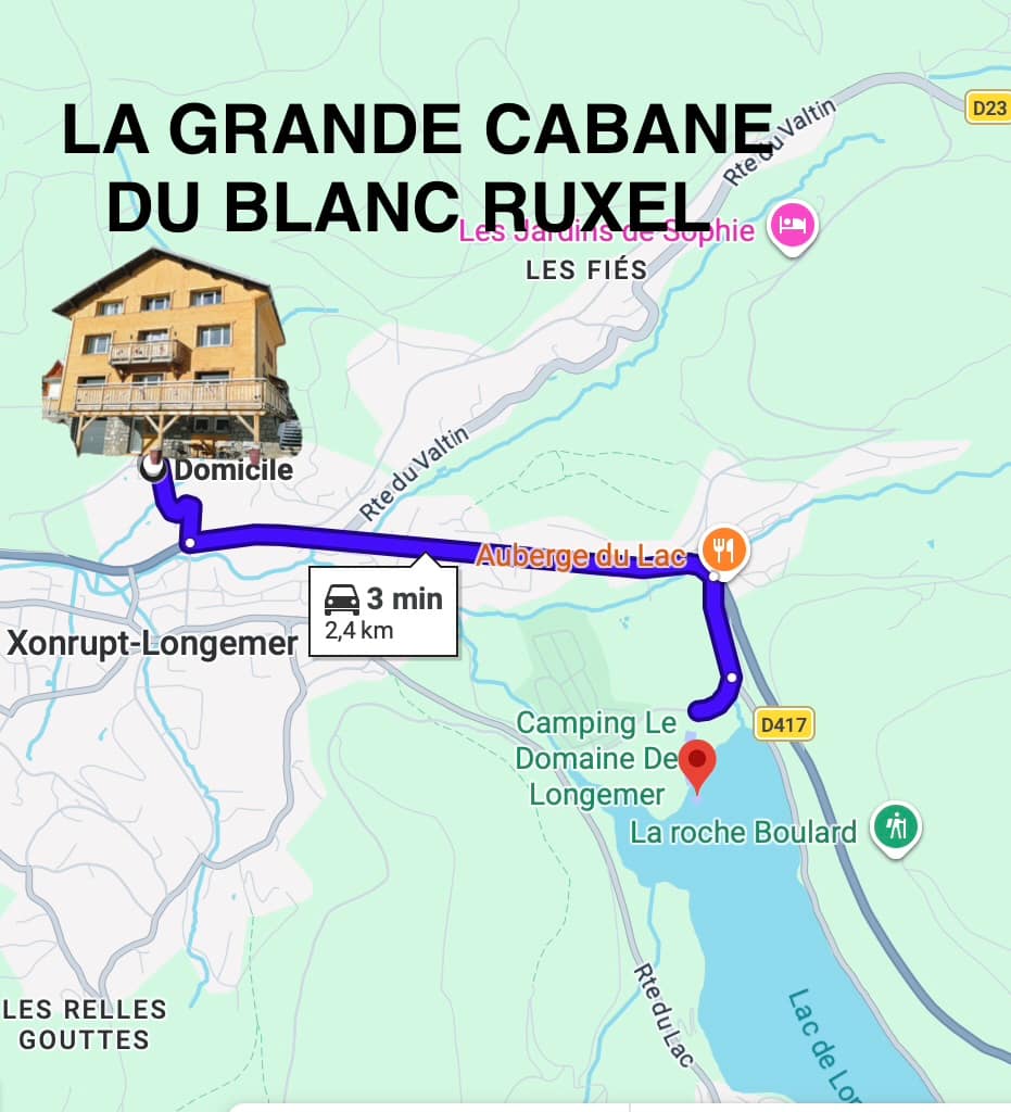 Carte accès rapide Grande Cabane Blanc Ruxel - 3 minutes du Lac de Longemer et départs de courses Xonrupt